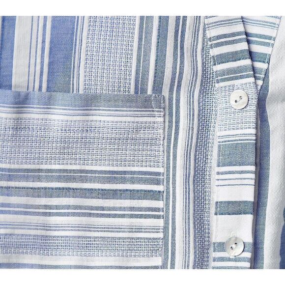 Susan Graver Womens 3X Yarn Dyed Button Front Shirt Blue Stripe Chest Pockets NW - Picture 3 of 4